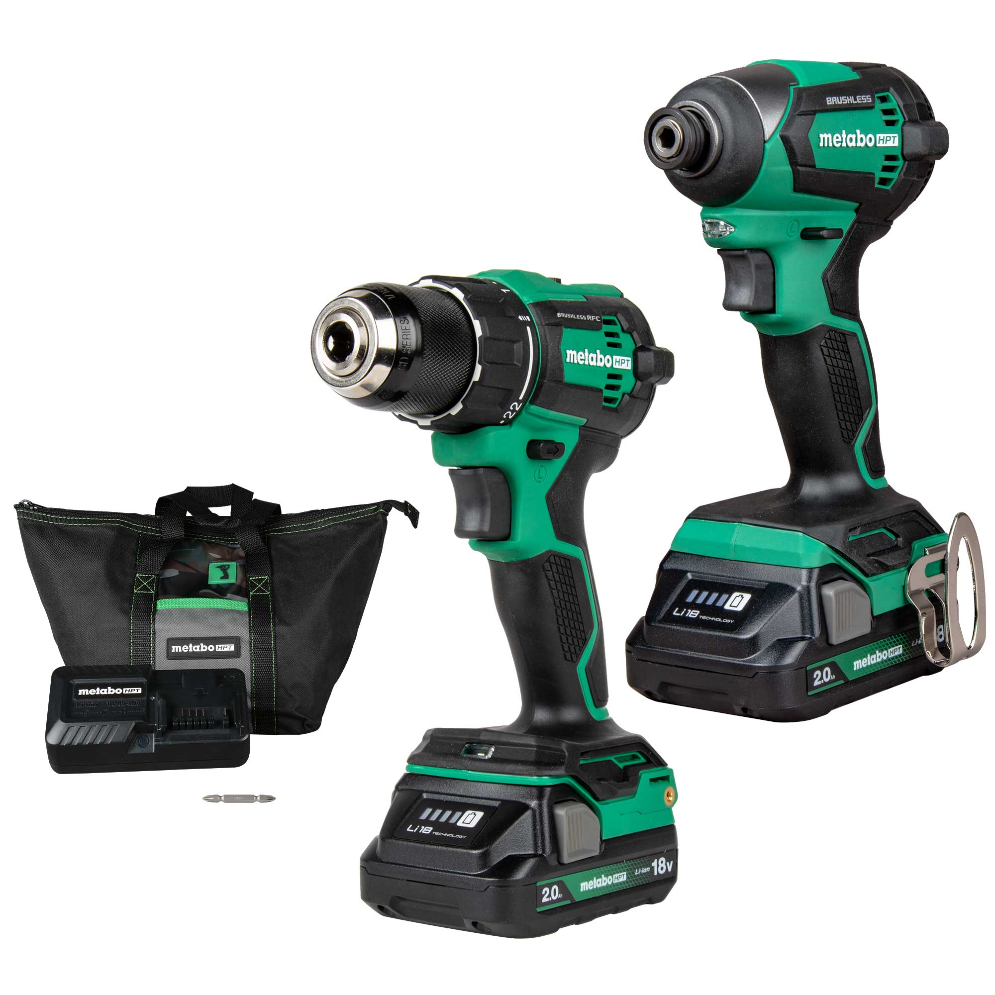 Metabo HPT HPT-KC18DEXQBM 18V Multivolt 2.0Ah Cordless Brushless Driver Drill Ds18Dex & Impact Driver Wh18Dex Combo Kit