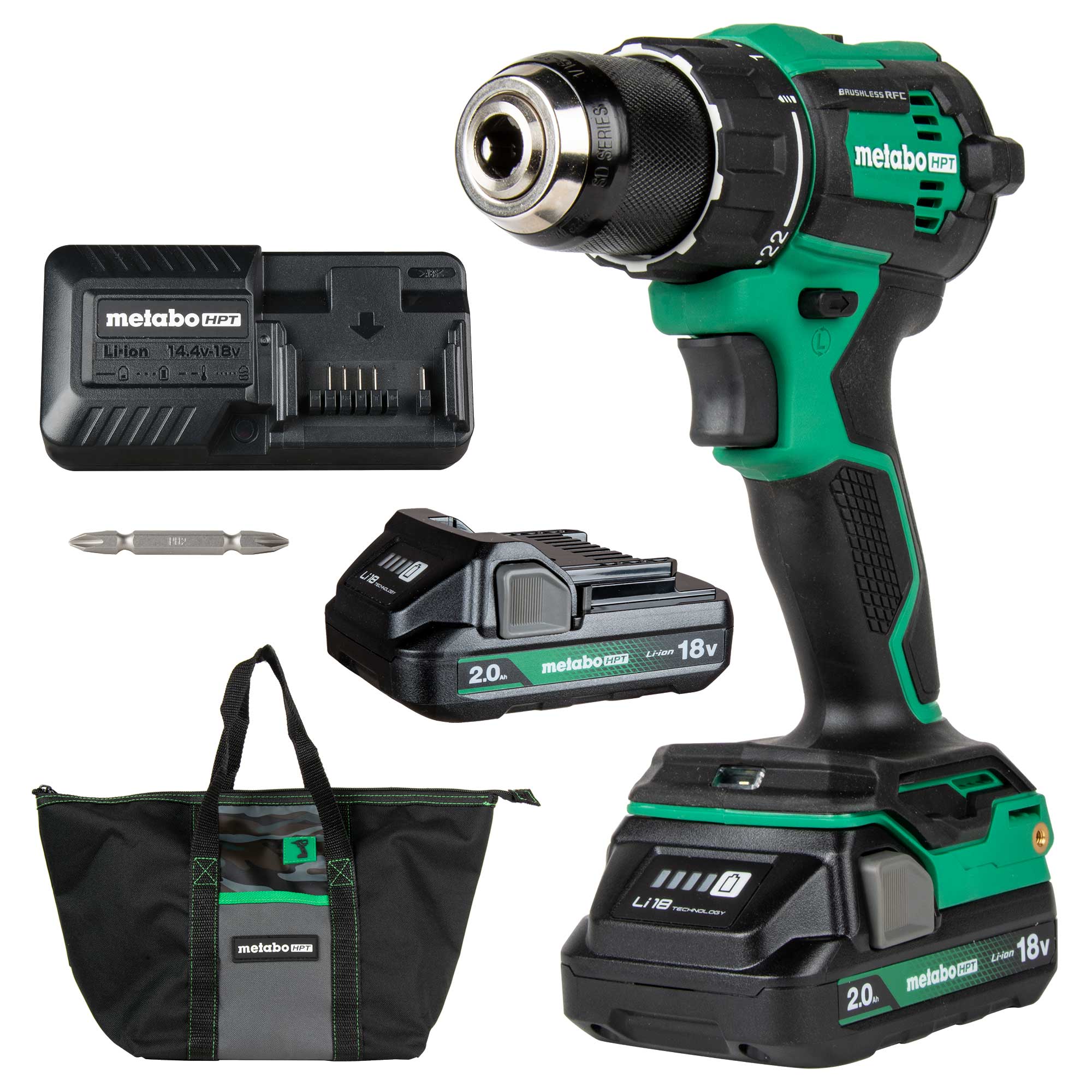 Metabo HPT HPT-DS18DEXM 18V MultiVolt 2 x 2.0Ah Cordless Brushless Driver Drill Kit