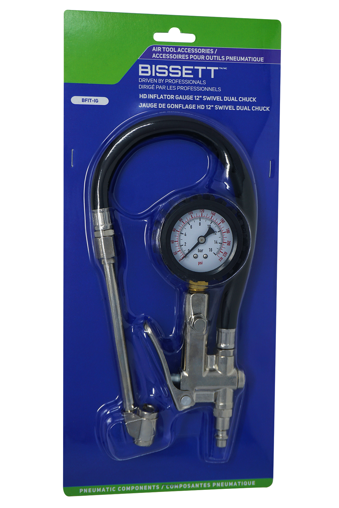 Bissett BIS-BFIT-IG HD Inflator Gauge 12in Swivel Dual Chuck