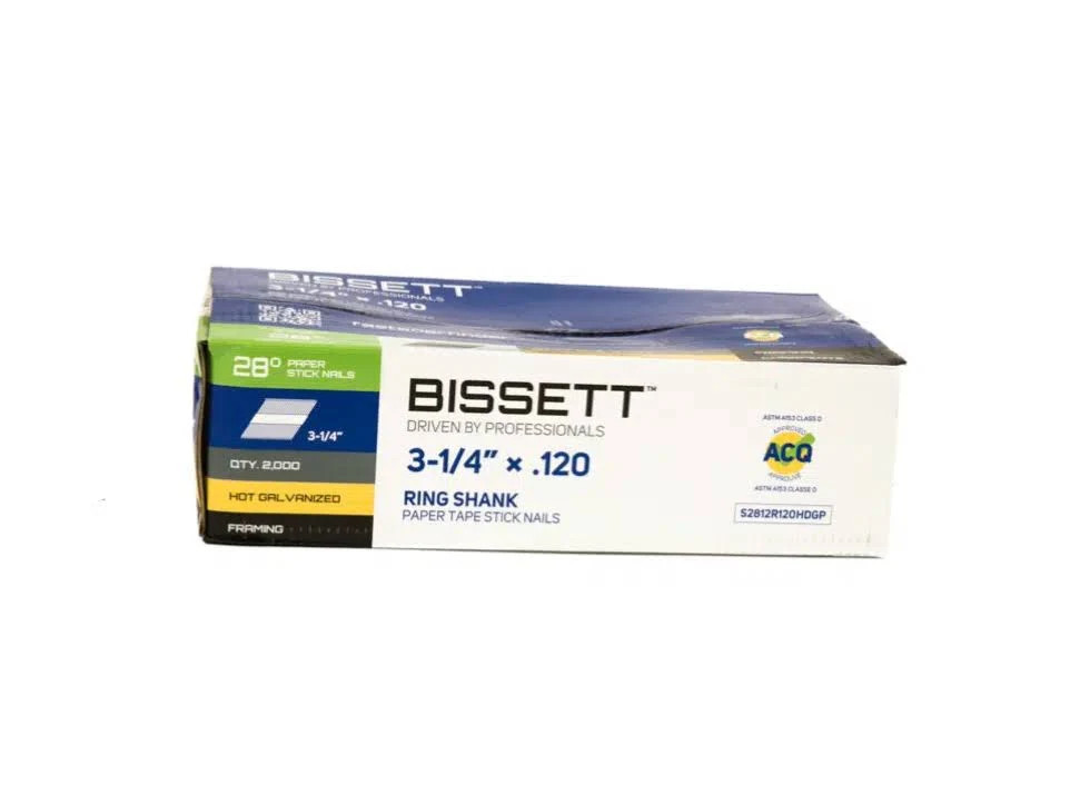 Bissett BIS-S2812R120HDGP 3-1/4" Hot-Dip Galvanized Ring Shank Stick Nail 2M