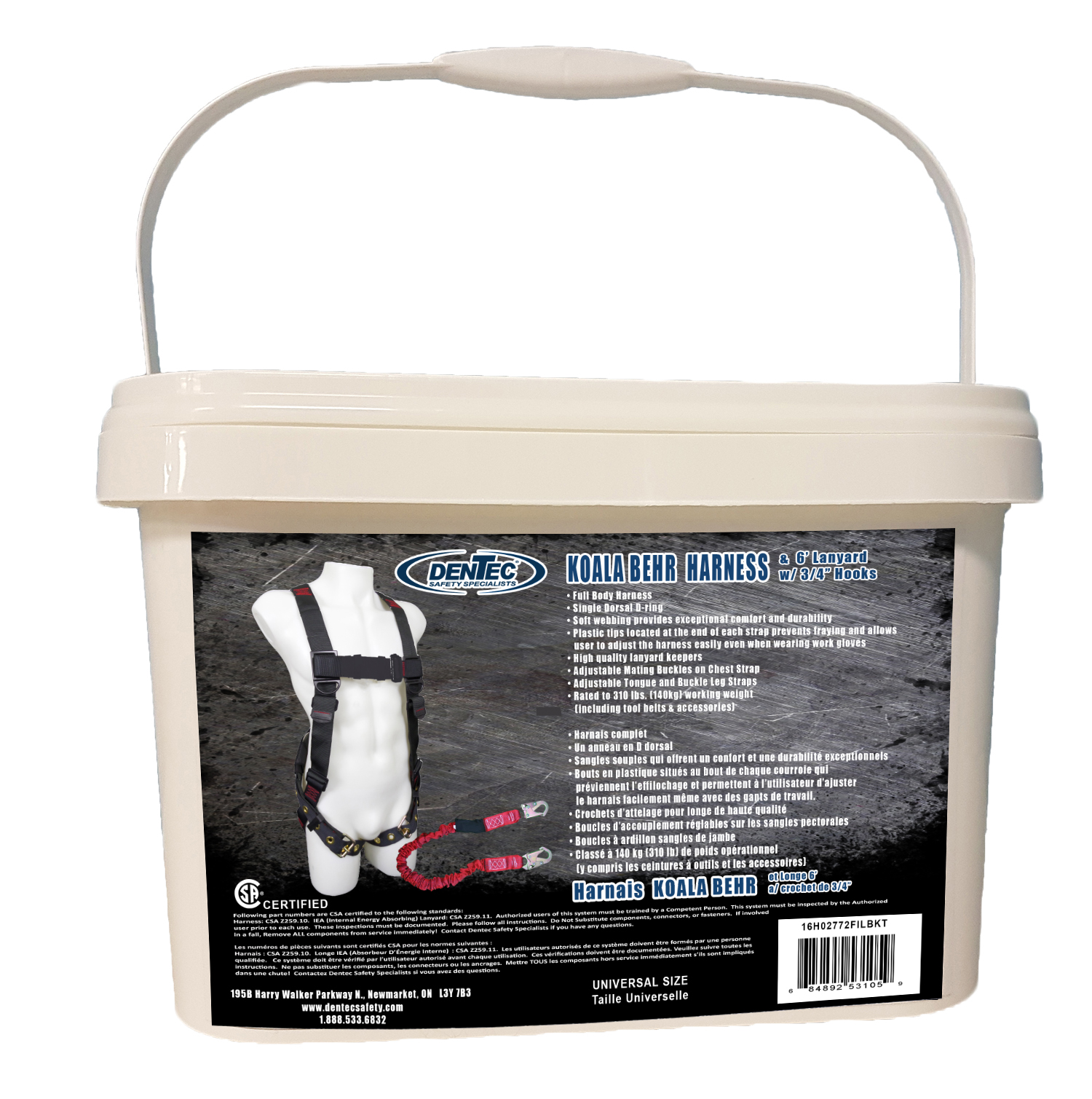 Dentec DEN-16H02772FILBKT Koala Behr Harness With Single D Universal Size In Pail