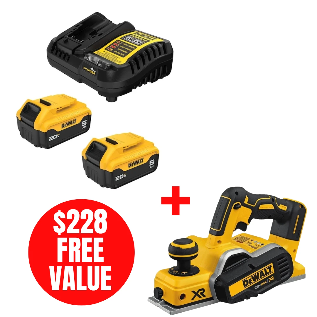 DEWALT DEW-DCB205-2C-DCP580B 20V MAX 2x 5.0Ah Starter Kit + DCP580B Planer Bare Tool