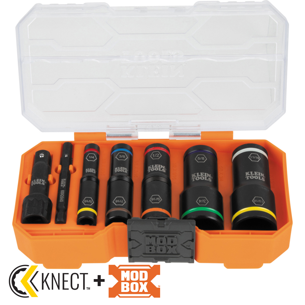 Klein Tools KLE-65618 SAE KNECT Flip-10 Heavy Duty Flip Impact Socket 8 Piece Set
