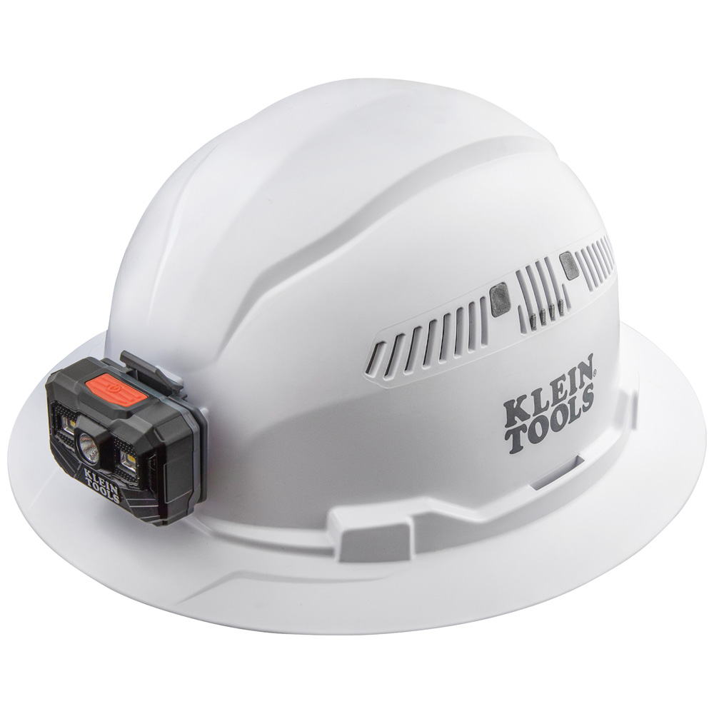 Klein Tools KLE-60407RL Vented Full Brim White Hard Hat With Rechargeable Headlamp