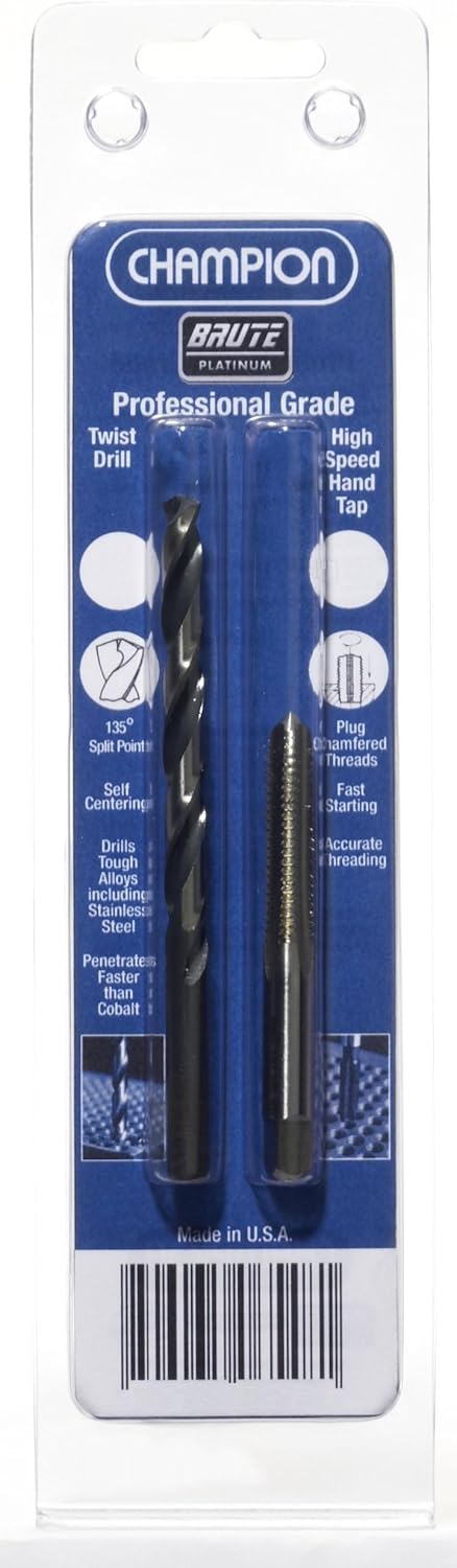 Champion CHAMP-6541 Combination HSS 308-6-32 Plug Tap And XL5-36 HSS Drill With 135-Degree Split Point Brute Platinum