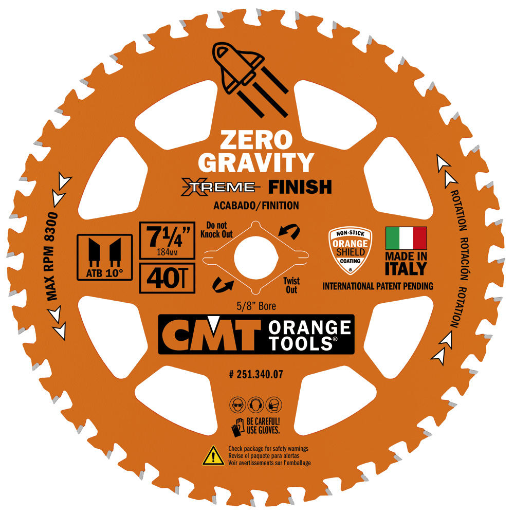 CMT Orange Tools CMT-25134007 Zero Gravity Finish 7-1/4in x 5/8in 40 Teeth