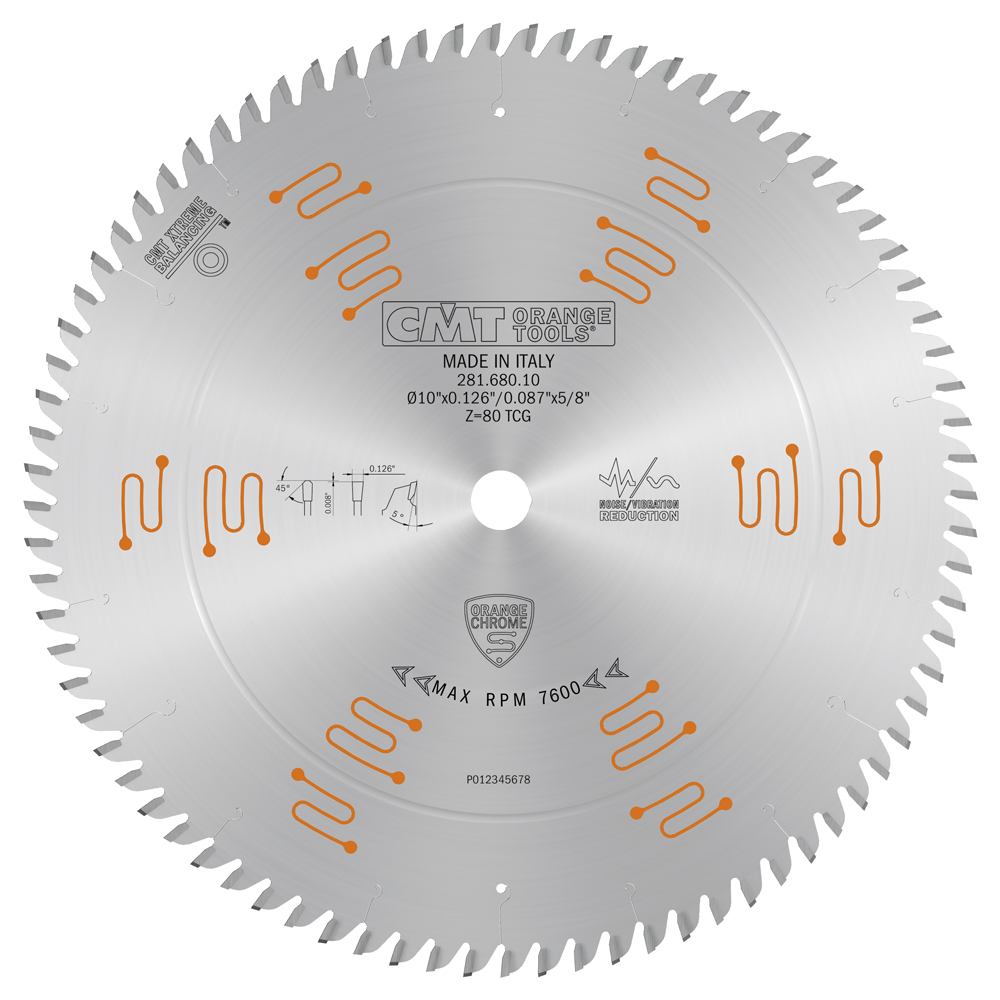CMT Orange Tools CMT-28168010 10in Dia x T80 TCG Orange Chrome Single Sided Laminate/Melamine Blade