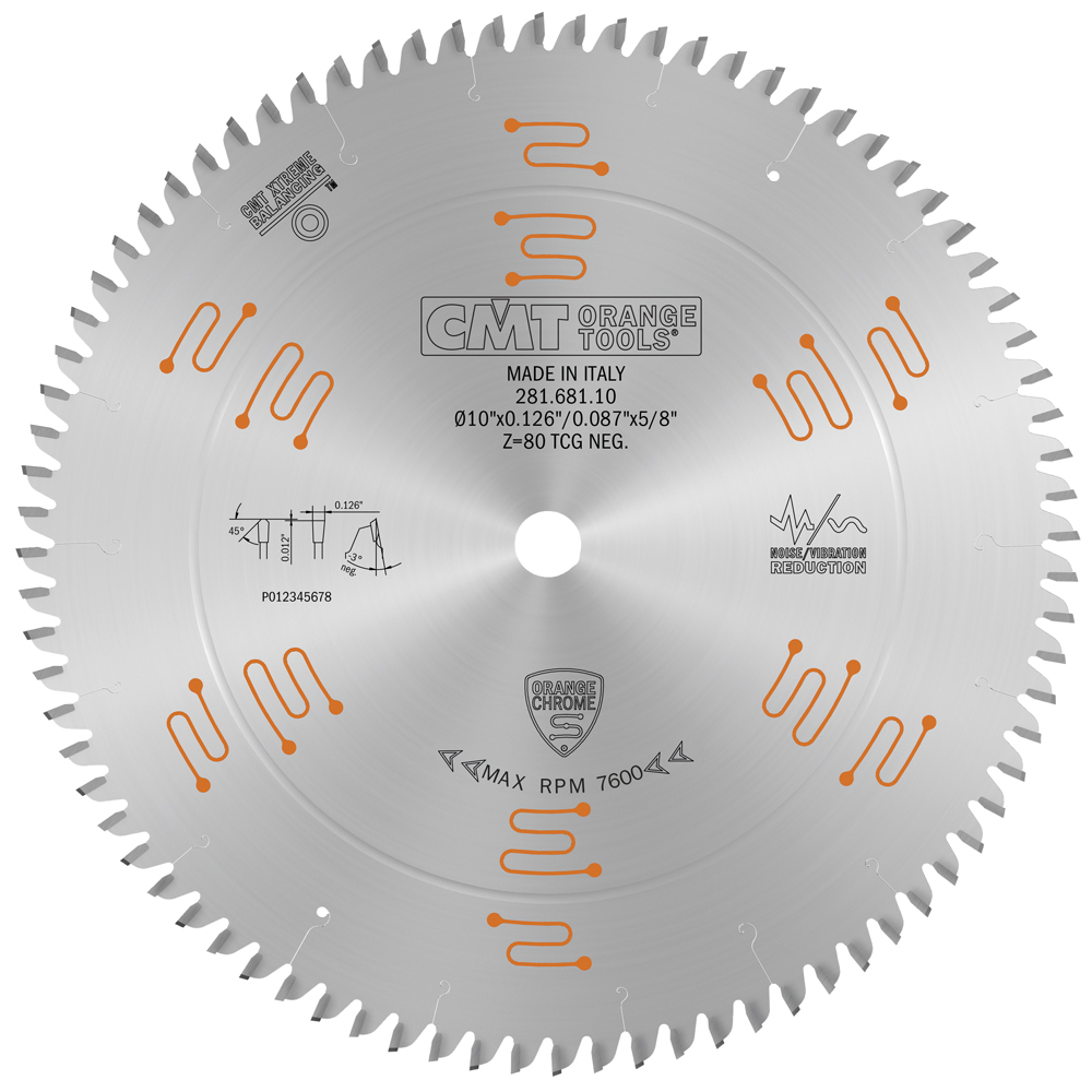 CMT Orange Tools CMT-28168110 10in x T80 TCG NEG Orange Chrome Double Sided Laminate