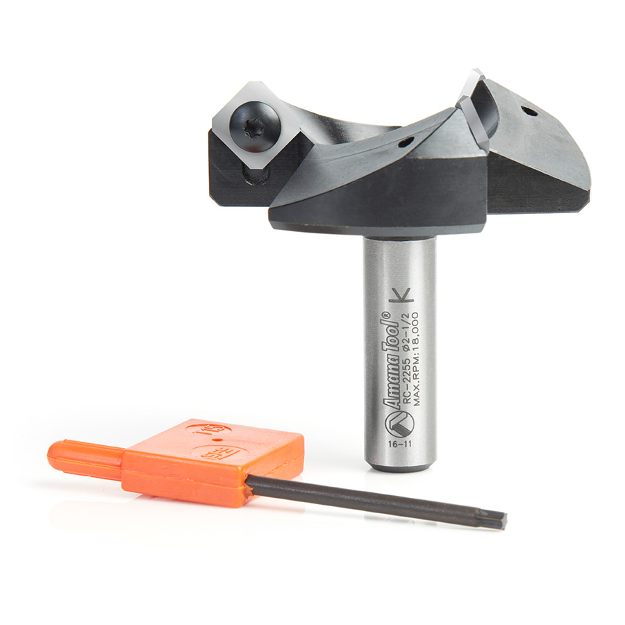 Amana AMA-RC-2255 CNC 2-1/2in Dia Shank 3 Wing Flute Heavy Duty Spoilboard For Plunging Surfacing Planing Flycutter And Slab Leveler