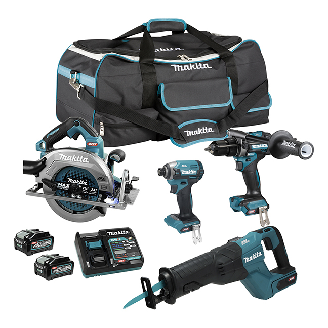 Makita MAK-DK0215G401 40V MAX XGT Brushless 4 Tool Combo Kit, 4.0Ah x2