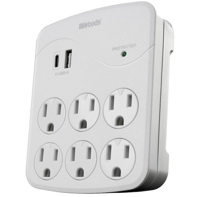 Southwire SOU-41080 6 Outlets Wall Adapter 120V EZ-Pull White