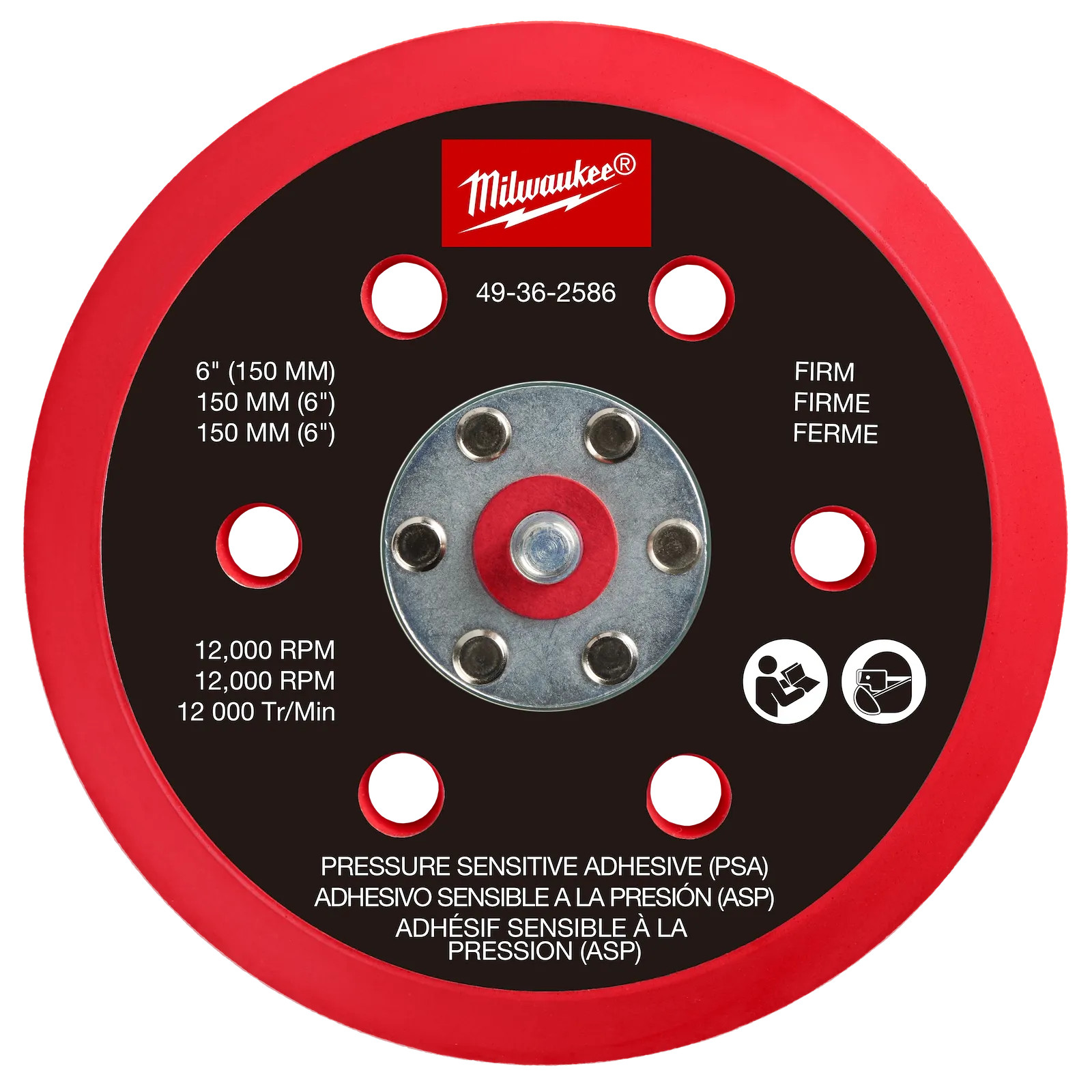 Milwaukee MIL-49-36-2586 6in Pressure Sensitive Adhesive Sander Backing Pad Firm