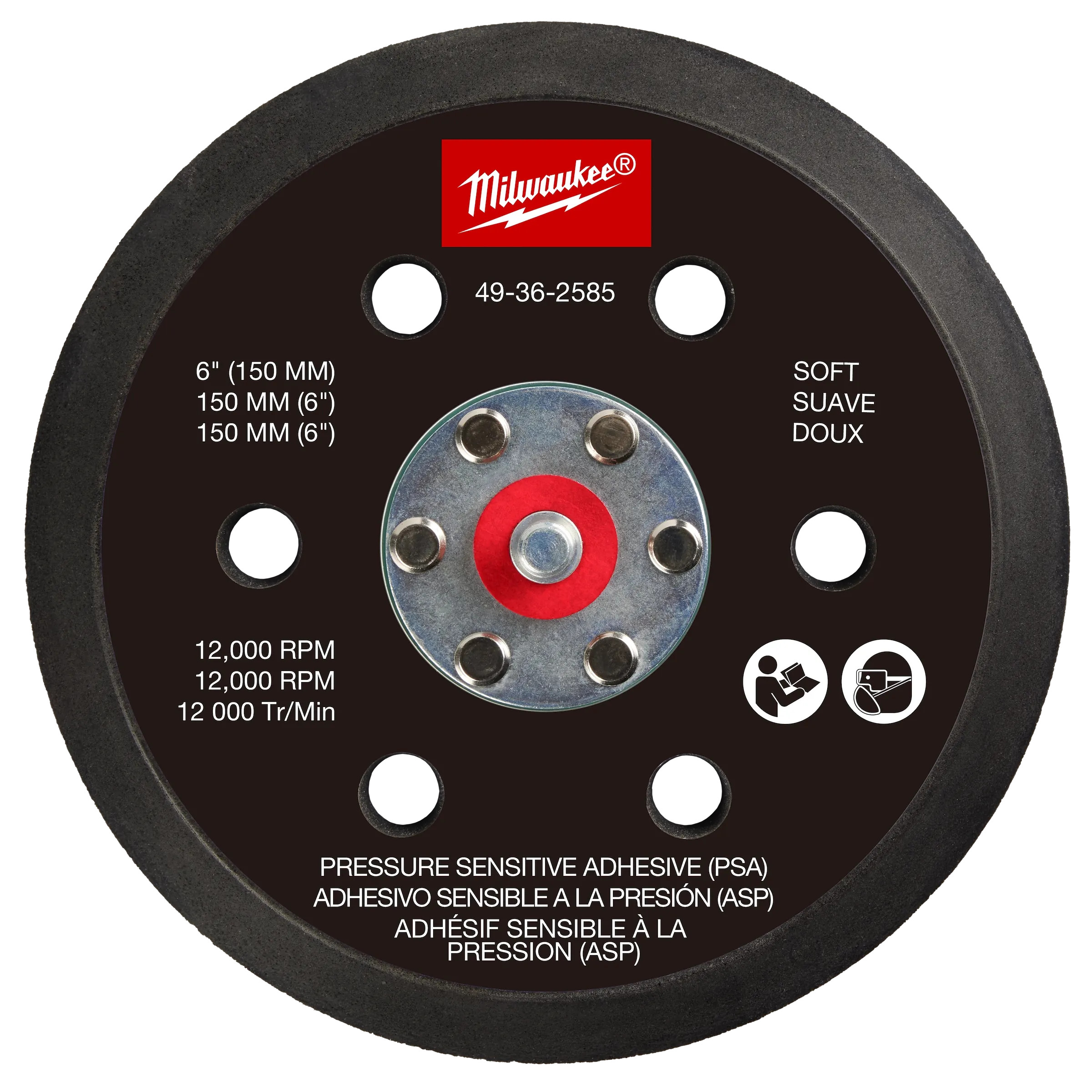 Milwaukee MIL-49-36-2585 6in Pressure Sensitive Adhesive Sander Backing Pad Soft