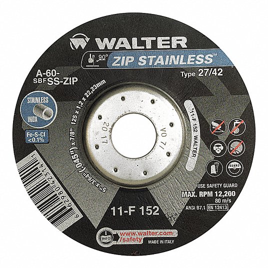 Walter WAL-11F152-1PC ZIP STAINLESS Cut-Off Wheel, 5in x 3/64in x 7/8in, Type 27