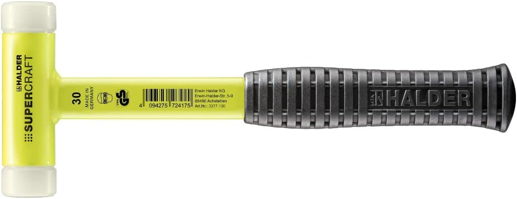 Halder HAL-3377-XX Supercraft Soft-Face Mallet With Break-Proof Steel Tube Handle Coated And Ergonomic Anti-Slip Grip Yellow Fluorescent