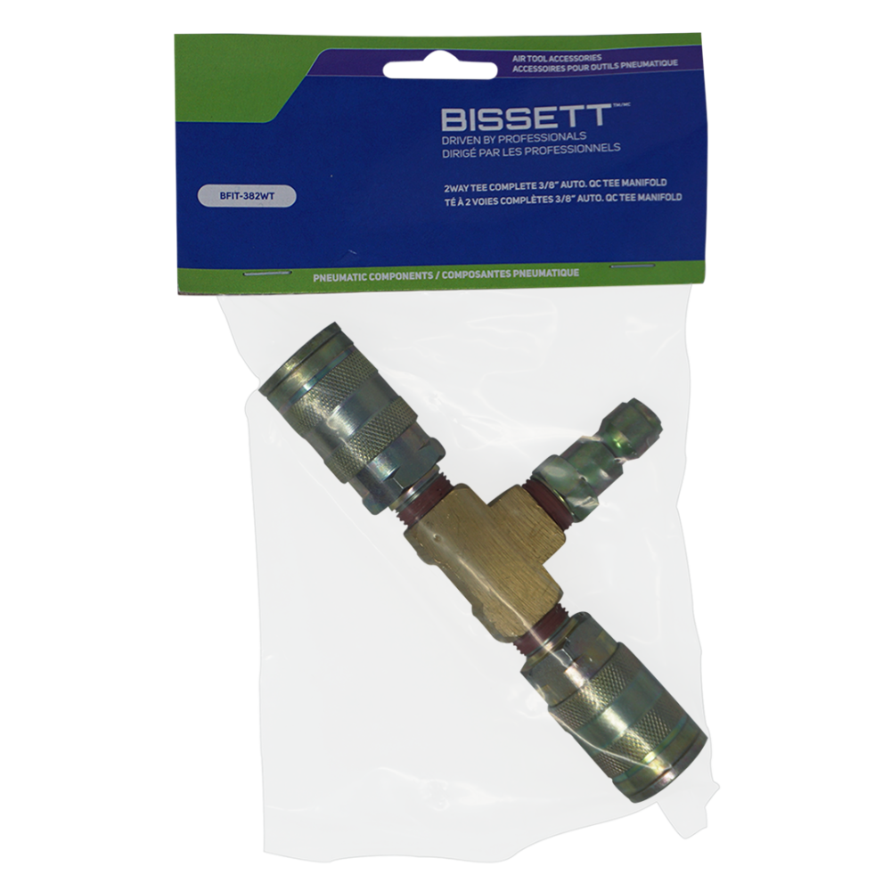 Bissett BIS-BFIT-382WT 3/8in Auto. Qc Tee Manifold 2 Way Tee Complete