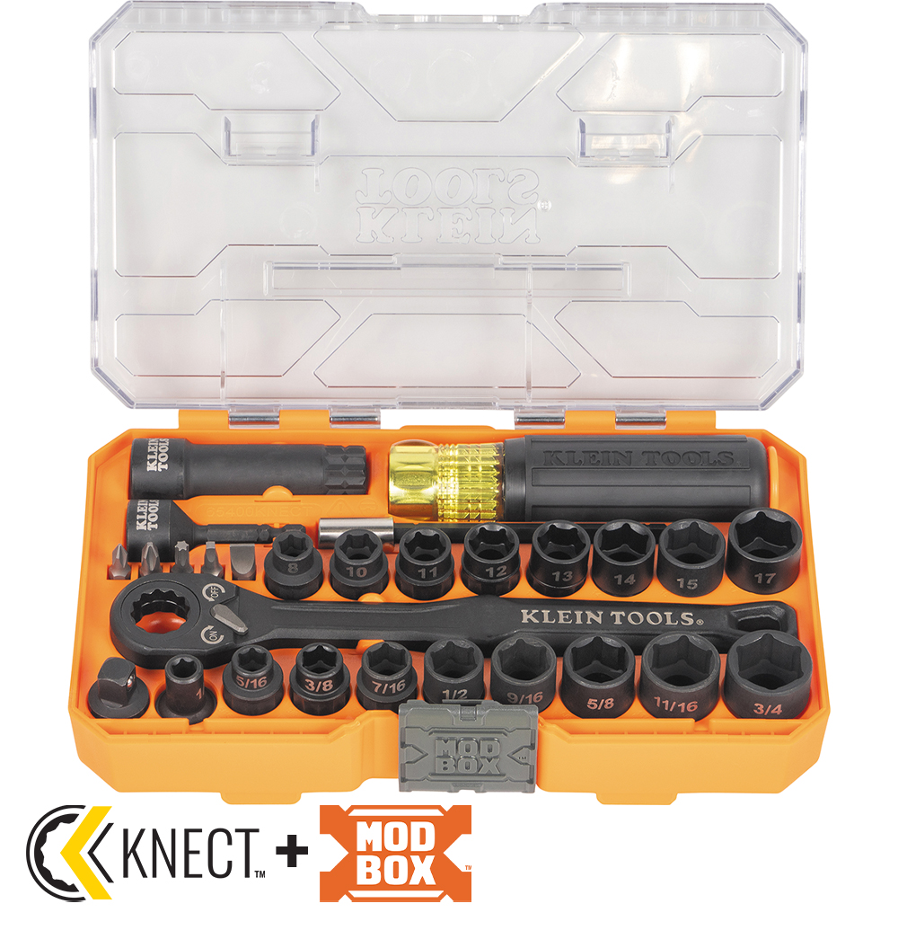 Klein Tools KLE-65400KNECT KNECT Essential Pass Through Impact Socket Set, SAE, Metric, 28-Piece