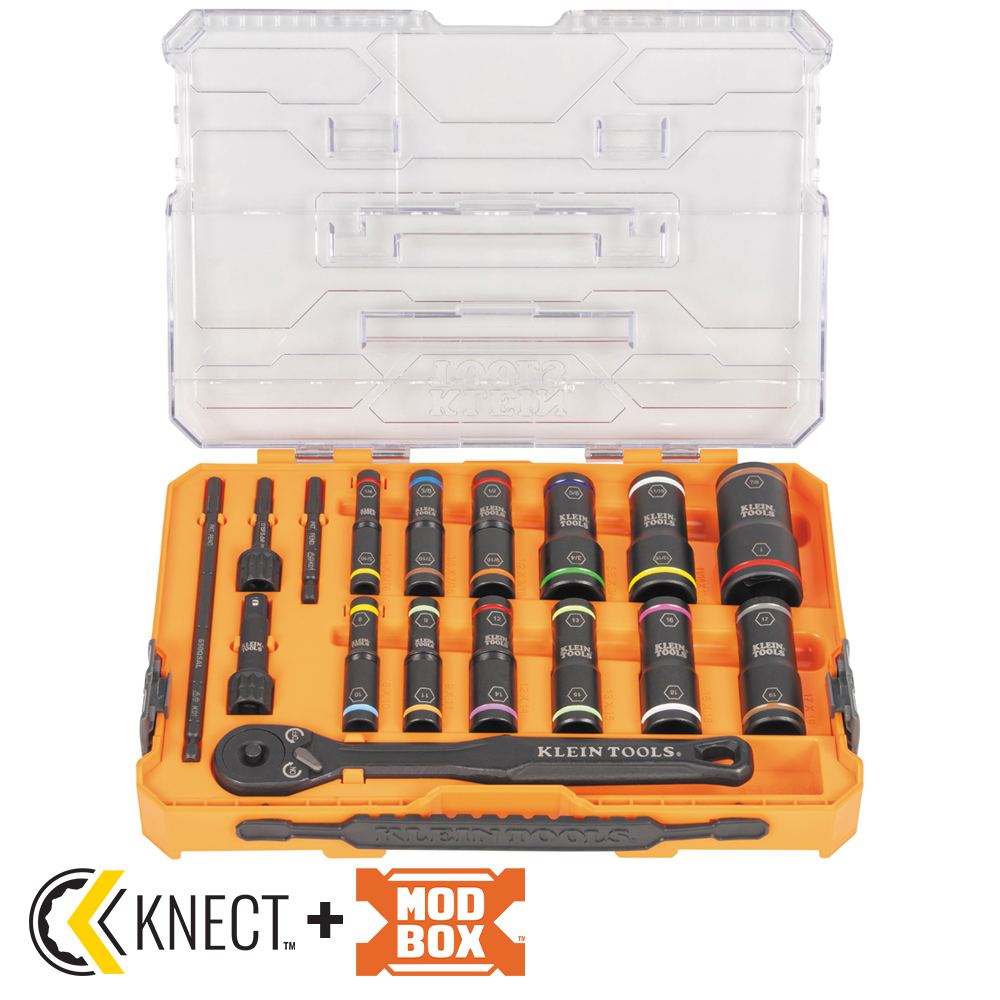 Klein Tools KLE-65626 KNECT Flip-24 Deep-Well, Heavy-Duty Impact Socket Set, SAE and Metric