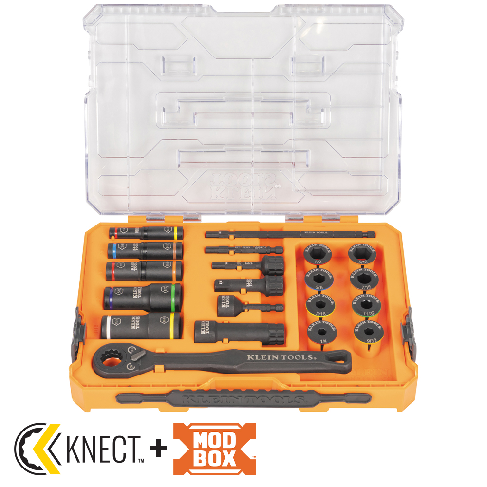 Klein Tools KLE-65240 KNECT Impact Pass Through and Deep-Well Flip Socket Set, 20-Piece