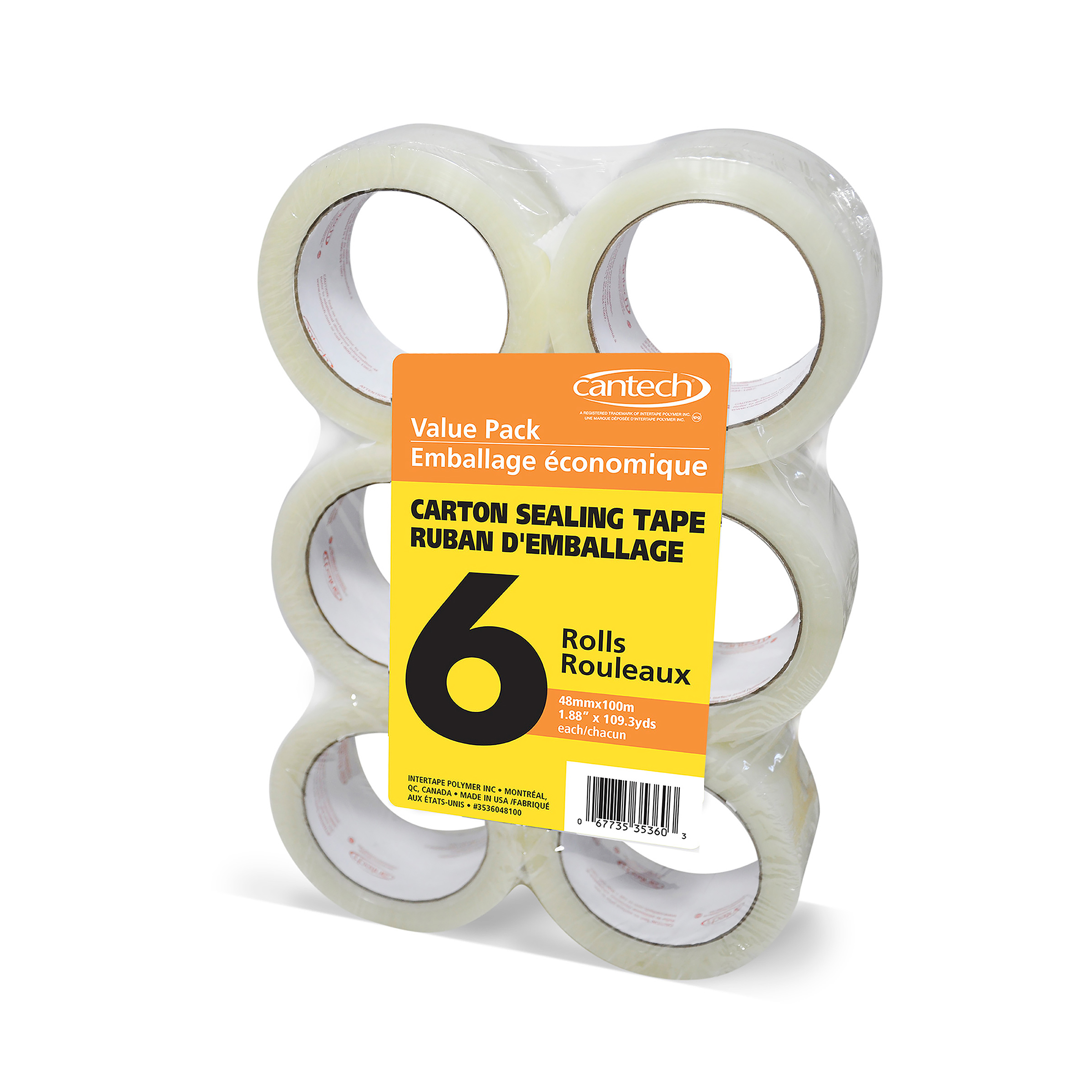 Cantech CANTECH-3536048100 48mm X 100m General Purpose Packaging Tape 6-Pack