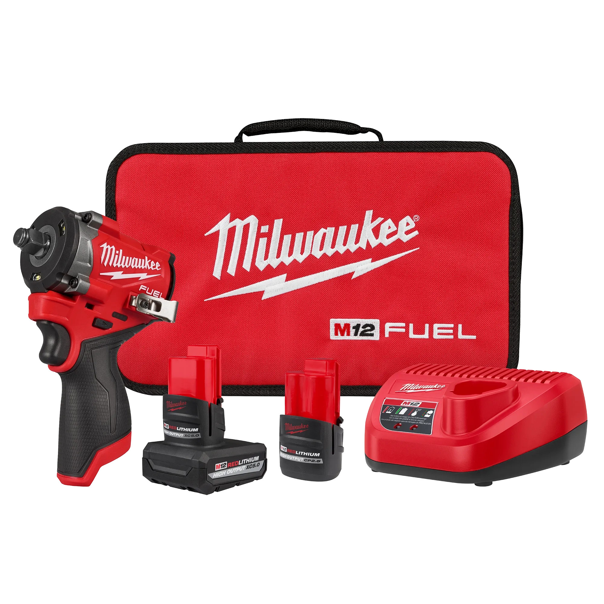 Milwaukee MIL-2563-22 M12 FUEL 1/2in Stubby Impact Wrench with 5.0Ah and 2.0Ah Kit