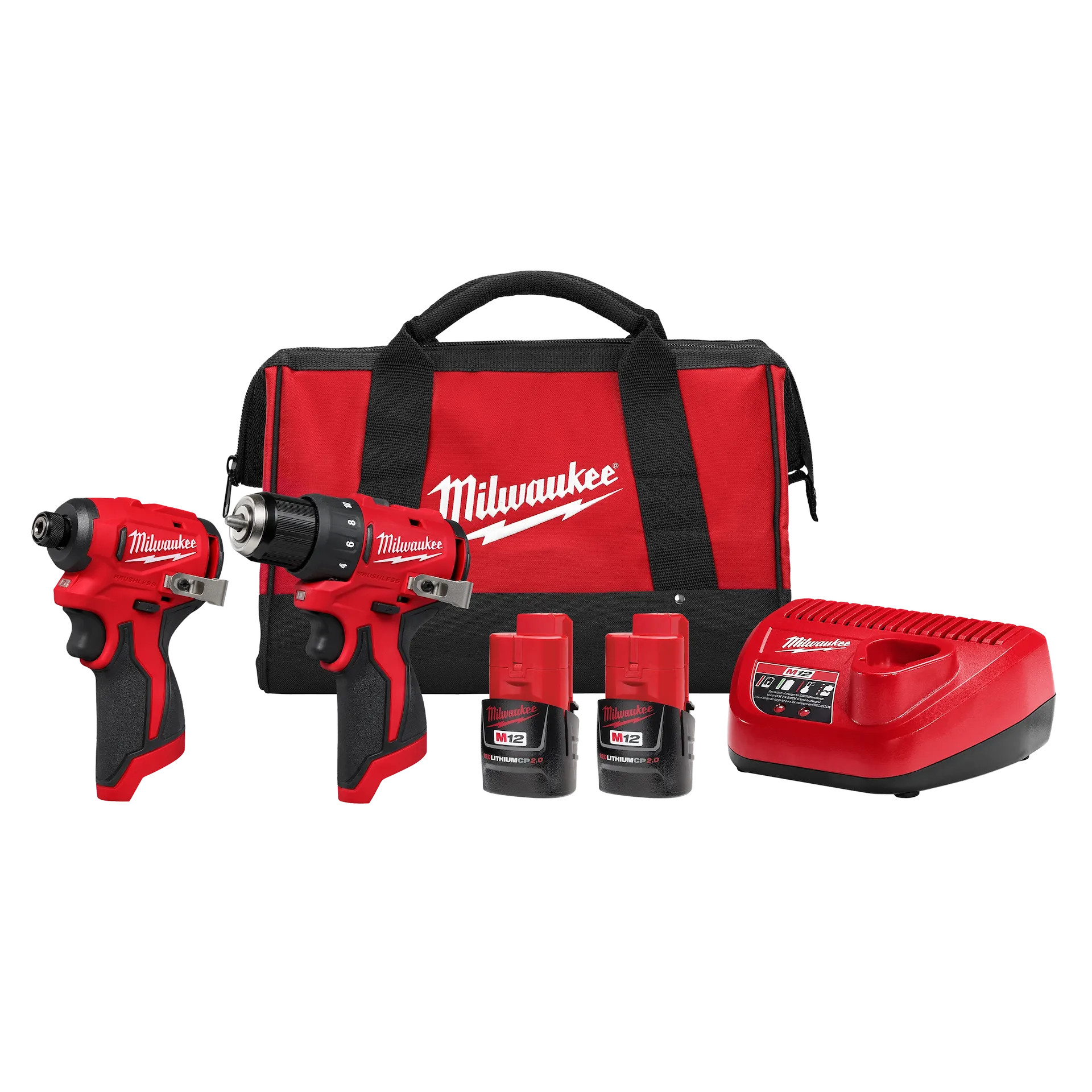 Milwaukee MIL-3494-22 M12 Subcompact Brushless 2-Tool Combo 2x 2.0Ah Kit