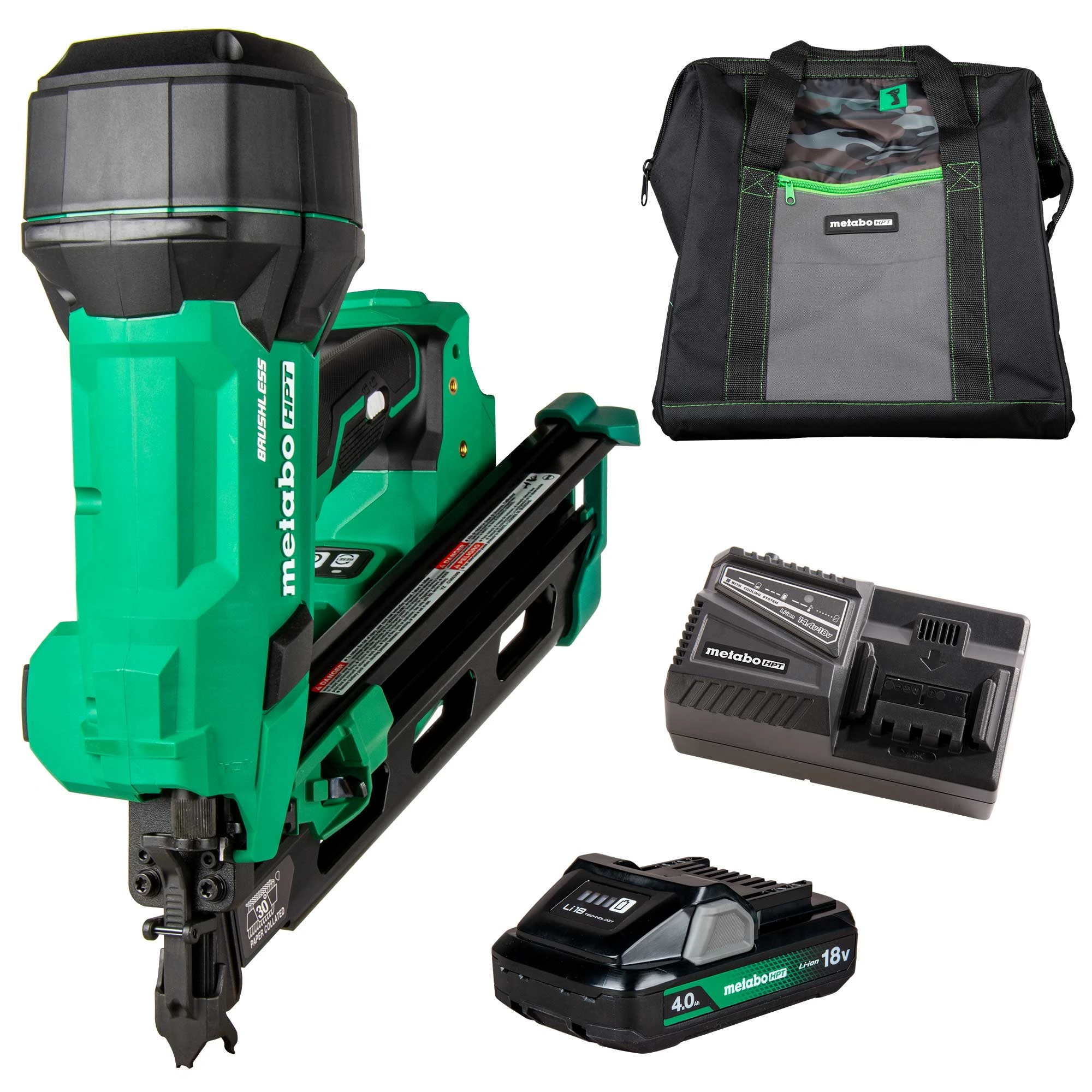 Metabo HPT HPT-NR1890DCAM 18V MultiVolt Cordless Gen2 30Deg 3-1/2in Paper Tape Framing Nailer 4.0Ah Kit