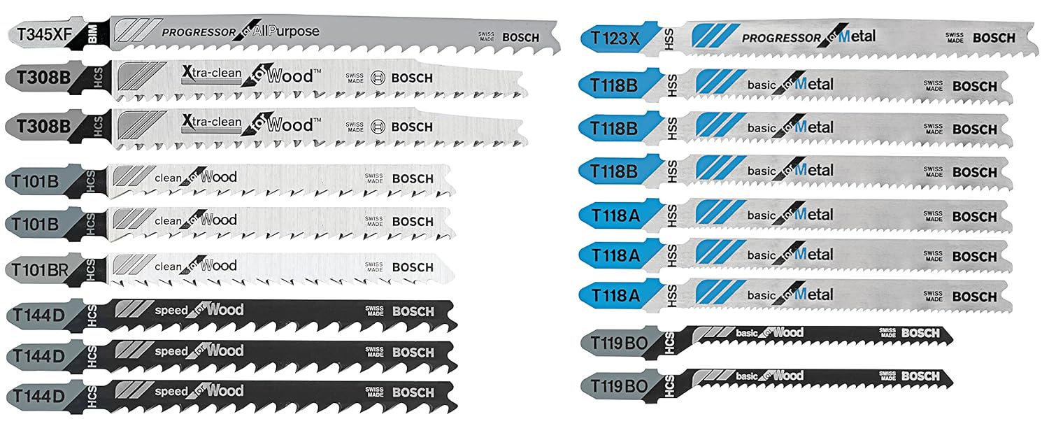 Bosch BOS-T18C 18-Piece T-Shank Wood and Metal Cutting Jig Saw Blade Set