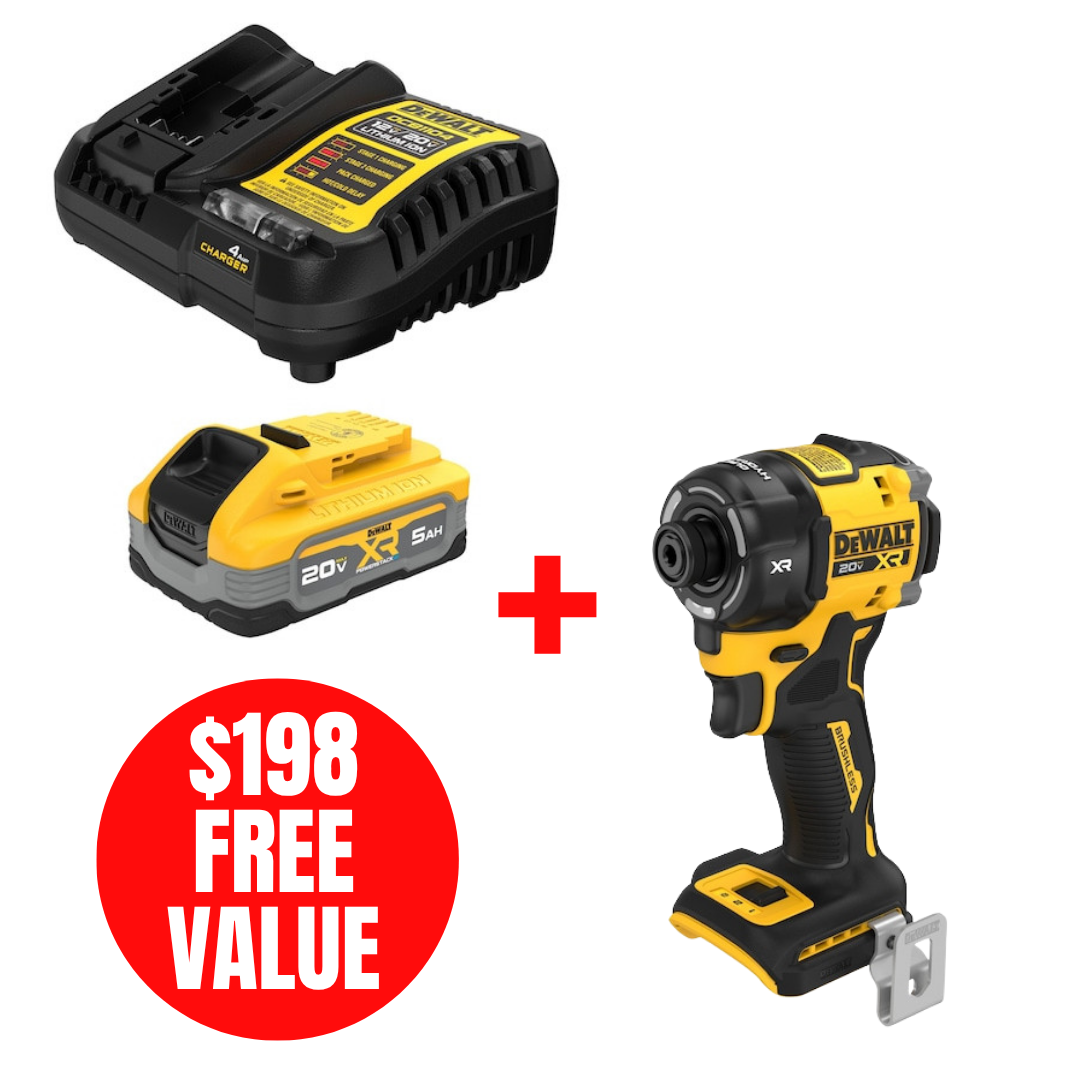 DEWALT DEW-DCBP520C-DCF870B 20V MAX XR 5.0Ah Starter Kit + DCF870B Quiet Impact Driver Bare Tool