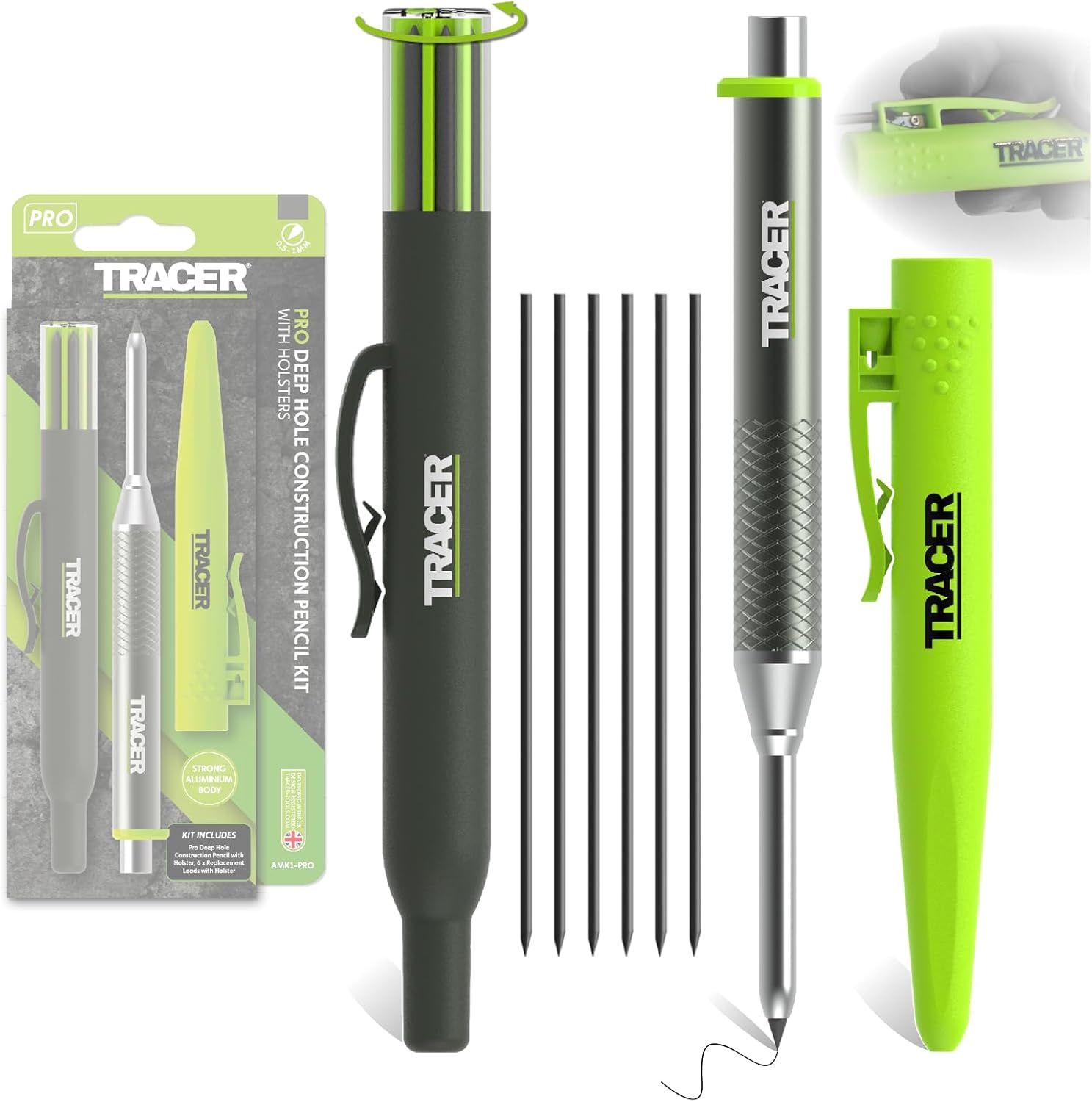 TRACER TRA-AMK1-PRO Pro Series Tough Metal Deep Hole Construction Pencil Kit