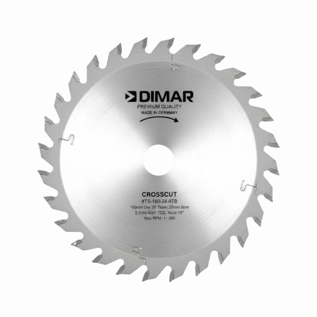 Dimar DIM-TS-160-24-ATB Carbide Tipped Track Saw Blade, 160mm, 24 Teeth, ATB