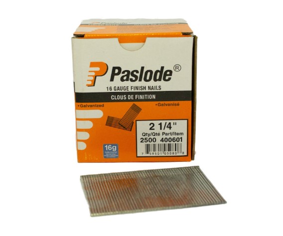 Paslode PAS-400601 16 Ga 2-1/4in Galvanized Straight Finish Nails, 2,500-Piece