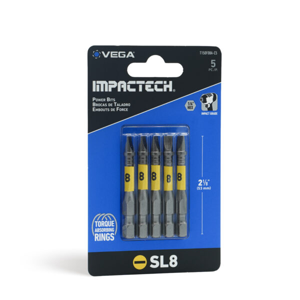 Vega VEGA-T150F08A-C5 Impactech Slotted #8 Power Bit 2in 5-Pack