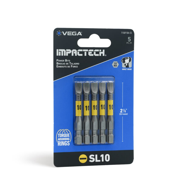 Vega VEGA-T150F10A-C5 Impactech Slotted #10 Power Bit 2in 5-Pack