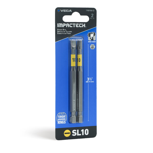 Vega VEGA-T190F10A-C2 Impactech Slotted #10 Power Bit 3-1/2in 2-Pack