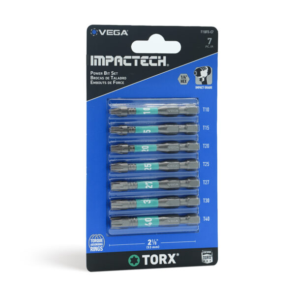 Vega VEGA-T150TS-C7 Impactech 2in TORX Power Bit Set, T10-T40, 7-Piece