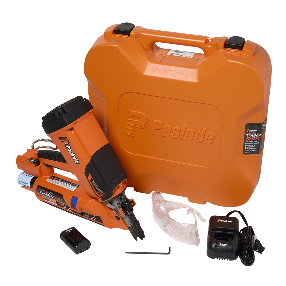 Paslode PAS-906950IP Timbershot Cordless Impulse 30Deg Framing Nailer Kit