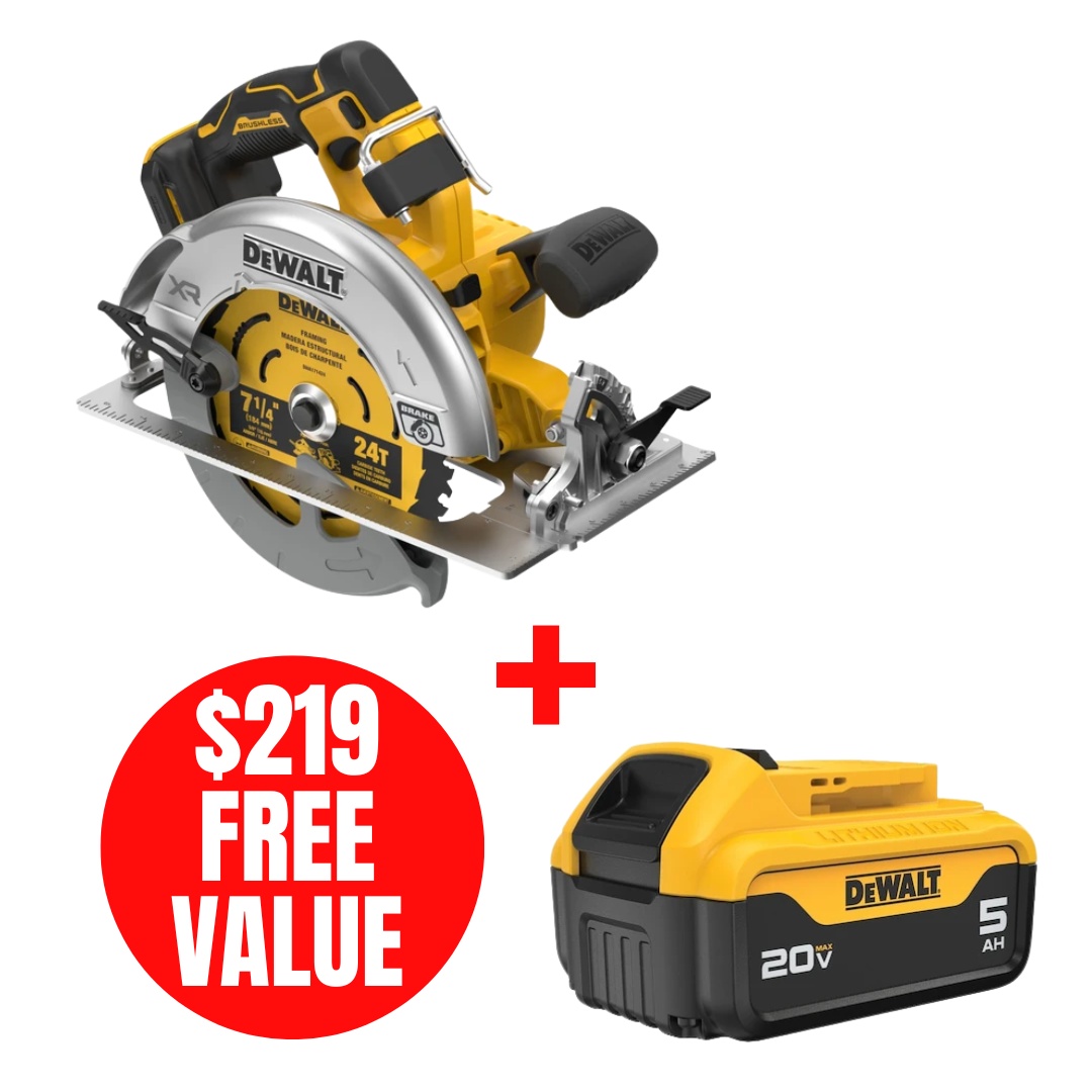 DEWALT DEW-DCS590B-DCB205 20V MAX XR Brushless 7-1/4in Cordless Circular Saw Bare Tool + 20V MAX 5.0Ah Battery