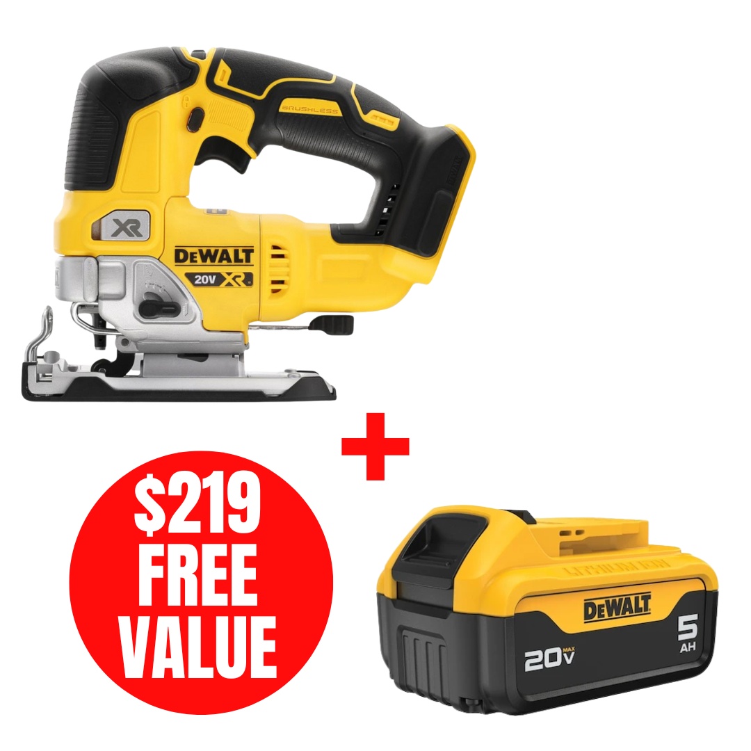 DEWALT DEW-DCS334B-DCB205 20V MAX XR Brushless Cordless Jig Saw Bare Tool + 20V MAX 5.0Ah Battery