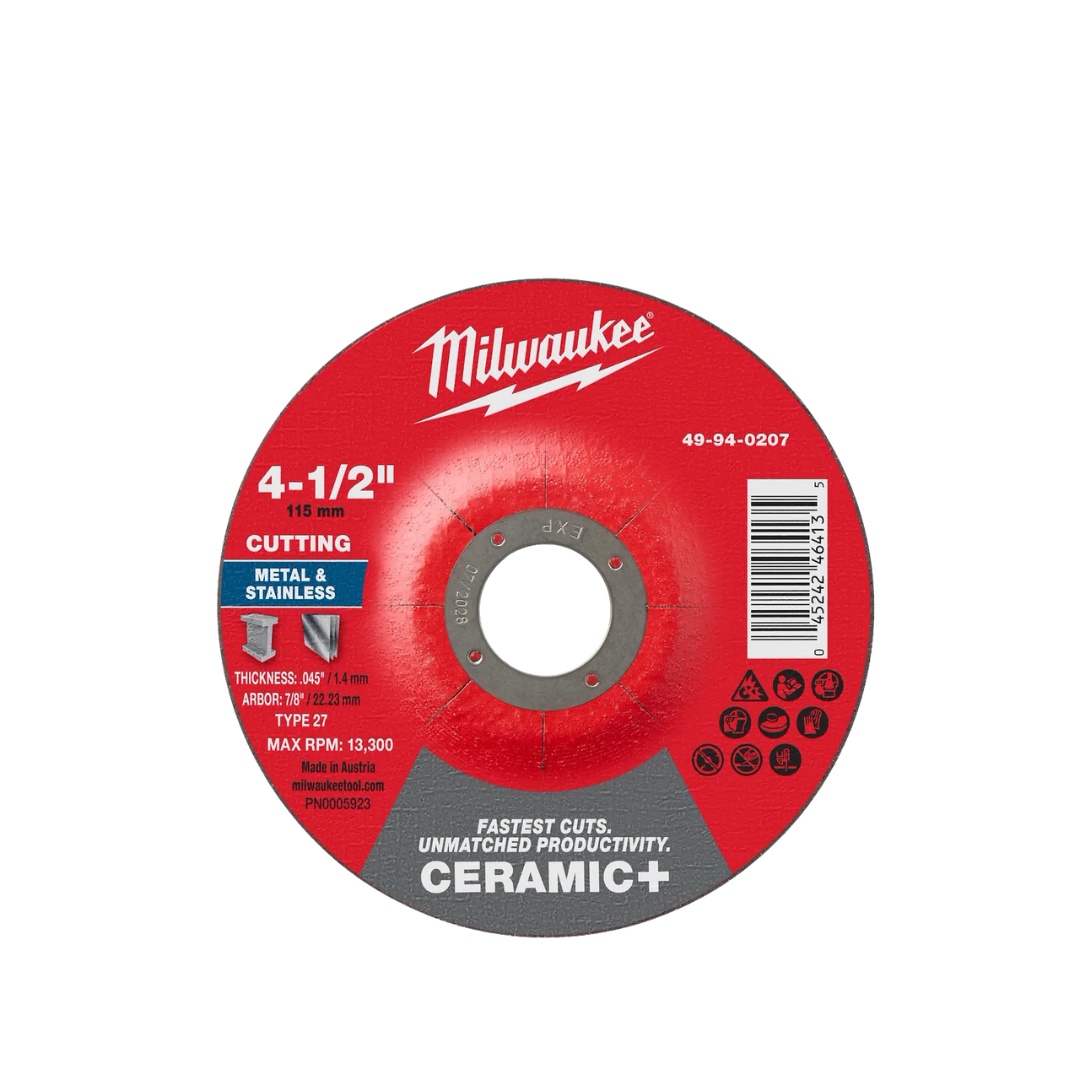 Milwaukee MIL-49-94-0207 Ceramic Plus Metal Cut-Off Wheel 4-1/2in x 0.045in x 7/8in Type 27