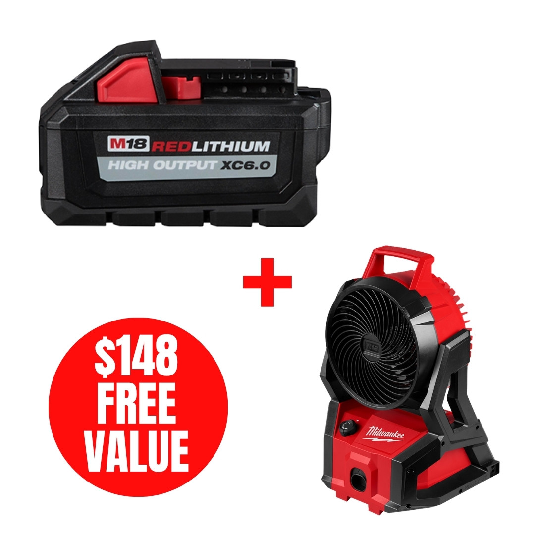 Milwaukee MIL-48-11-1865-0818-20 M18 REDLITHIUM HIGH OUTPUT XC6.0 Battery + M18 Brushless PACKOUT Fan