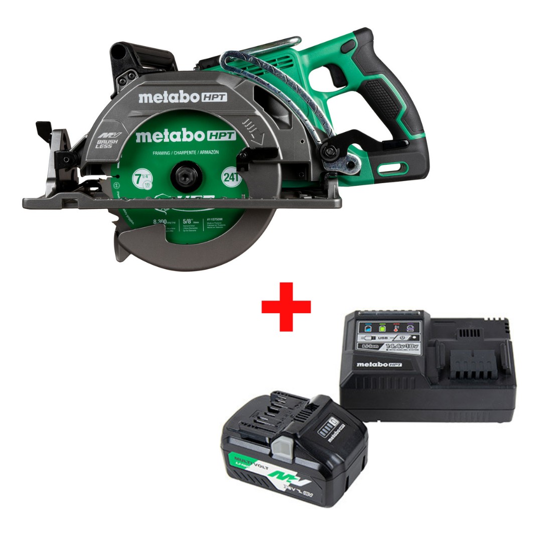 Metabo HPT HPT-C3607DWAQ4M-UC18YSL3QCYM 36V MultiVolt 7-1/4in Rear Handle Circular Saw Bare Tool + Starter Kit