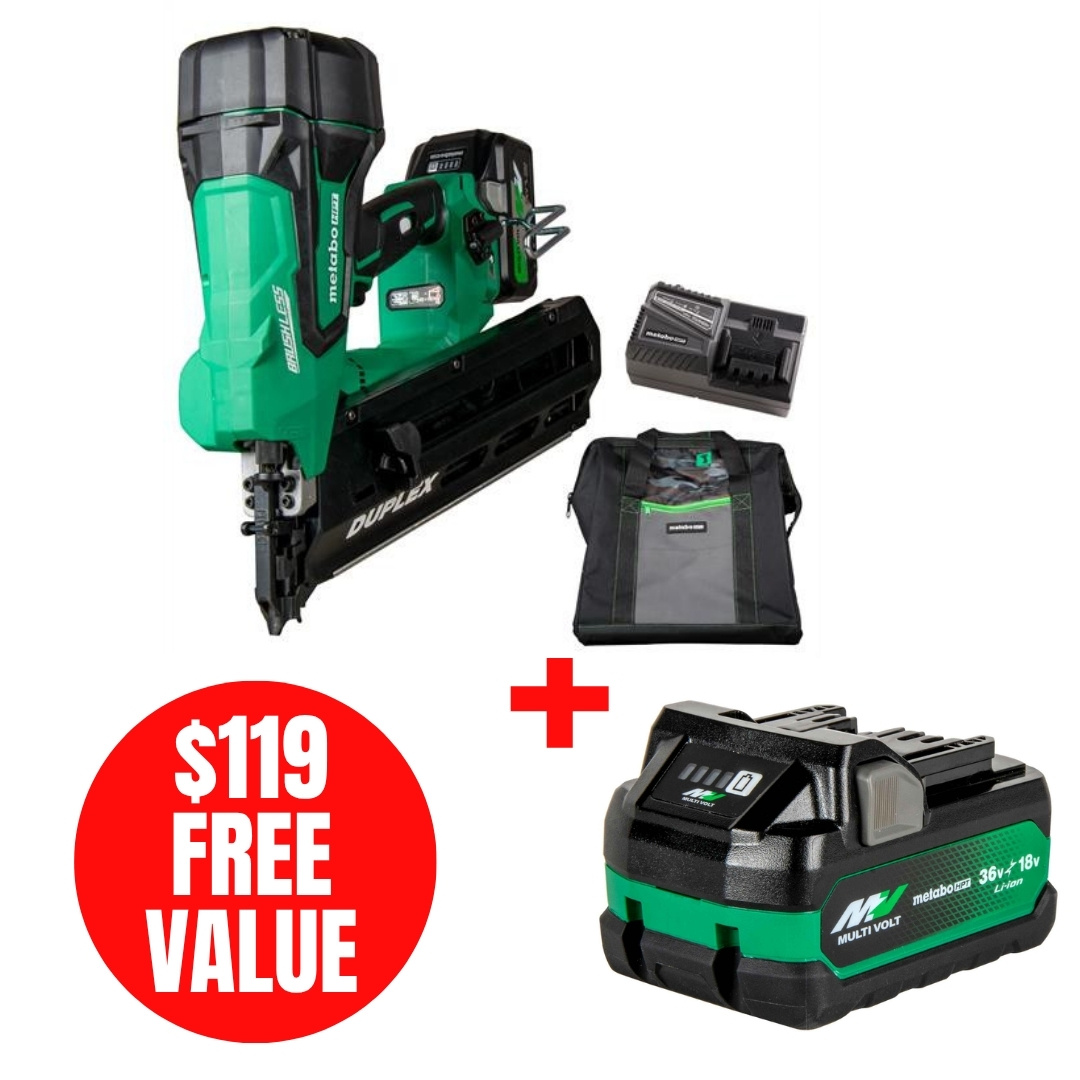 Metabo HPT HPT-NR3675DDM-380083M NR3675DDM 36V MultiVolt 3-1/2in Forming Nailer + MultiVolt 18V/36V 5.0Ah/2.5Ah Water and Impact Resistant Battery