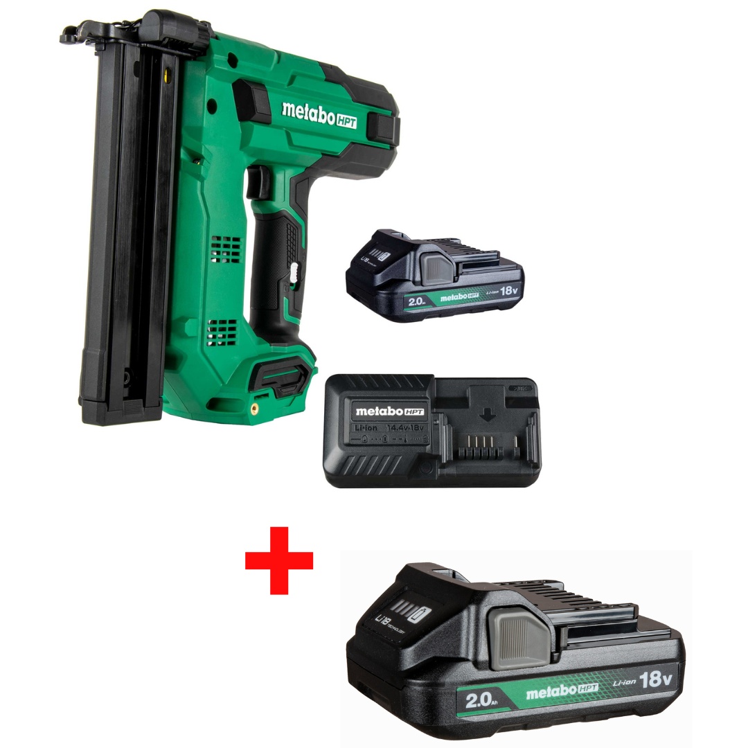 Metabo HPT HPT-N1804DBM-382311M N1804DBM 18V MultiVolt 18 Ga 1-1/2in Narrow Crown Stapler + 18V 2.0Ah Lithium Ion Battery with Fuel Gauge