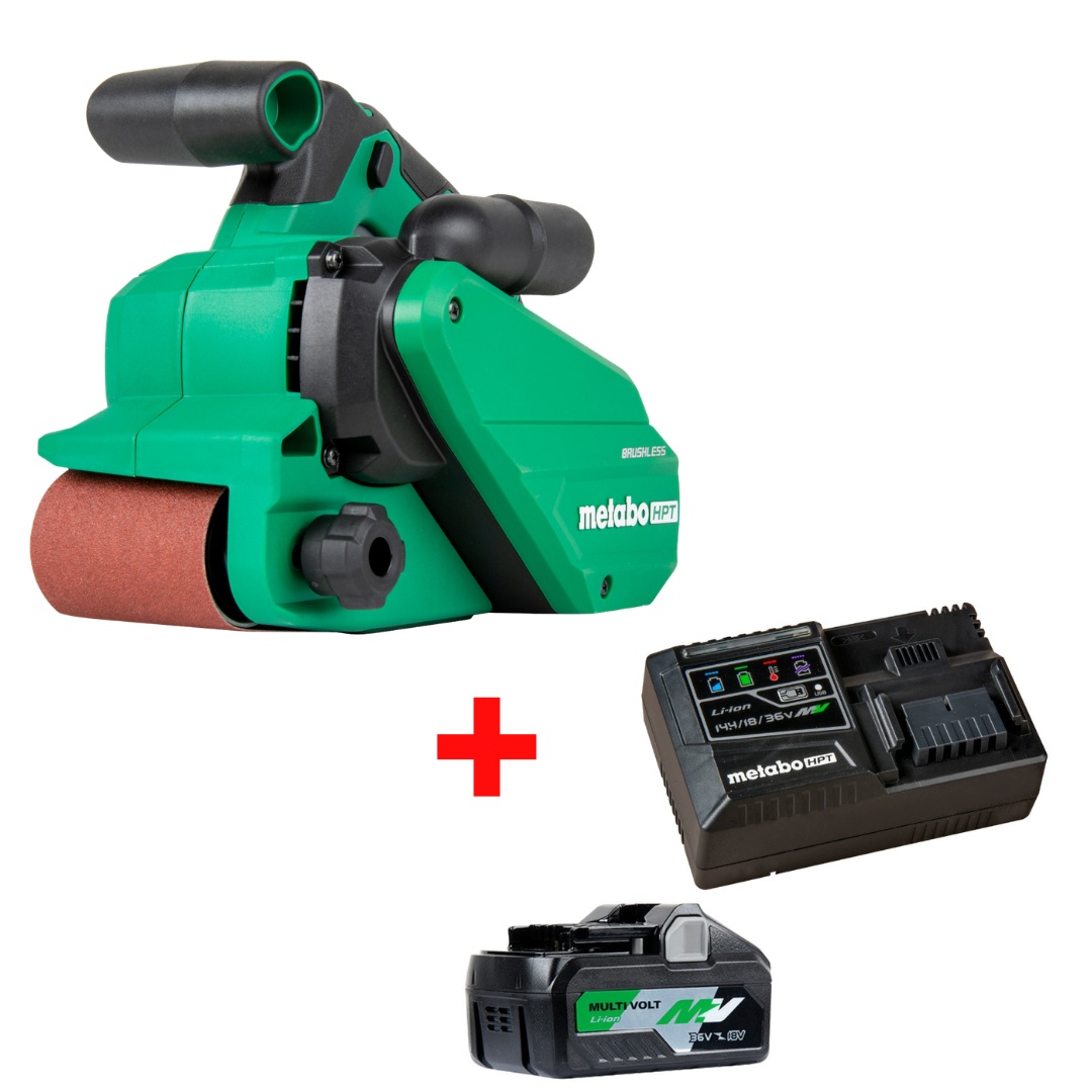 Metabo HPT HPT-SB3608DAQ4M-UC18YSL3QCYM SB3608DAQ4M 36V MultiVolt Brushless 3in x 21in Belt Sander + Starter Kit