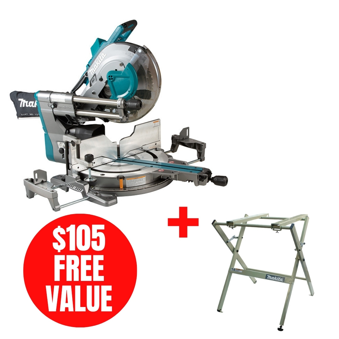 Makita MAK-LS003GZ-198688-9 40V 12in Dual Bevel Sliding Compound Miter Saw Bare Tool + Folding Miter Saw Benchtop Stand 198688-9