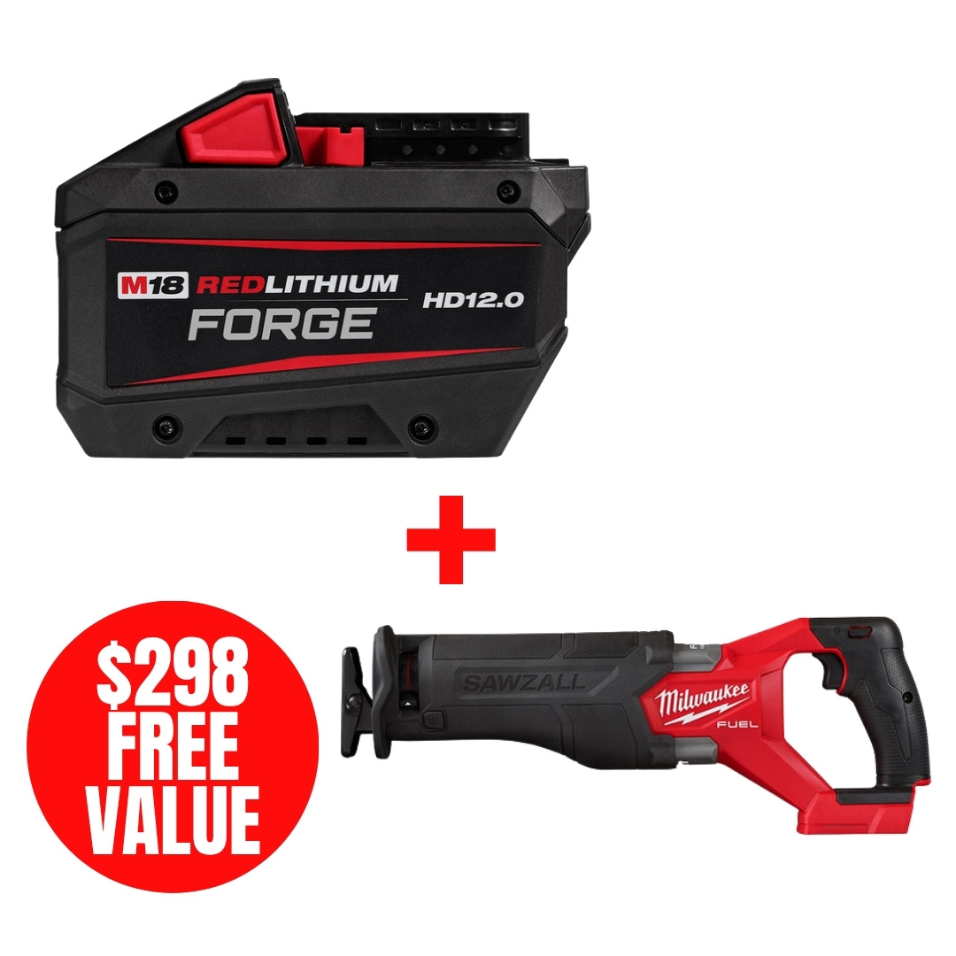 Milwaukee MIL-48-11-1813-2821-20 M18 REDLITHIUM FORGE HD12.0 Battery + BONUS M18 FUEL SAWZALL Reciprocating Saw