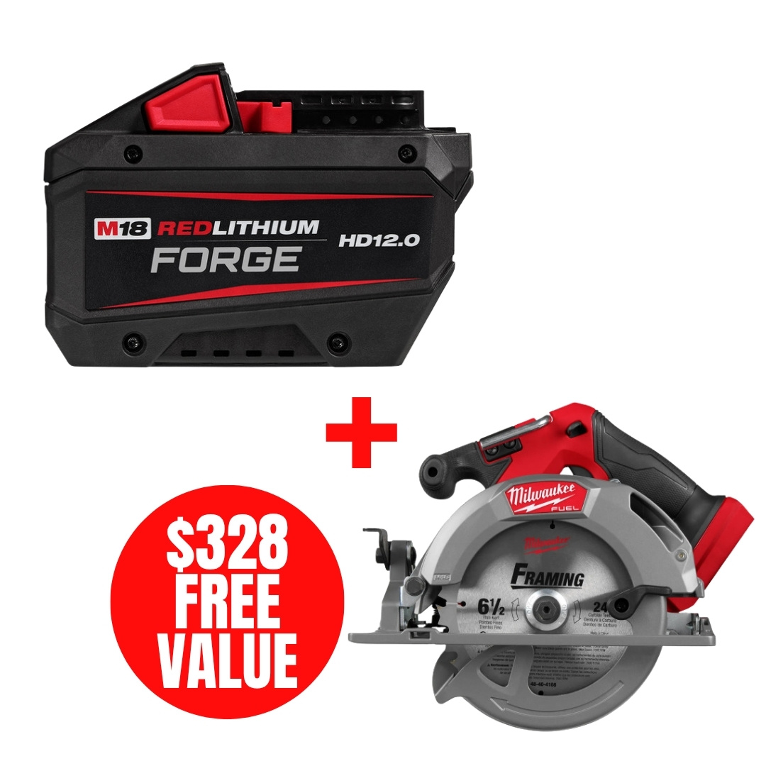 Milwaukee MIL-48-11-1813-2833-20 M18 REDLITHIUM FORGE HD12.0 Battery + BONUS M18 FUEL 6-1/2in Circular Saw