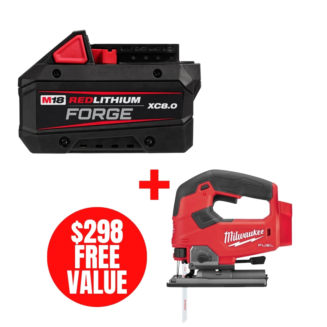 Milwaukee MIL-48-11-1881-2737-20 M18 REDLITHIUM FORGE XC8.0 Battery + BONUS M18 FUEL D-Handle Jig Saw