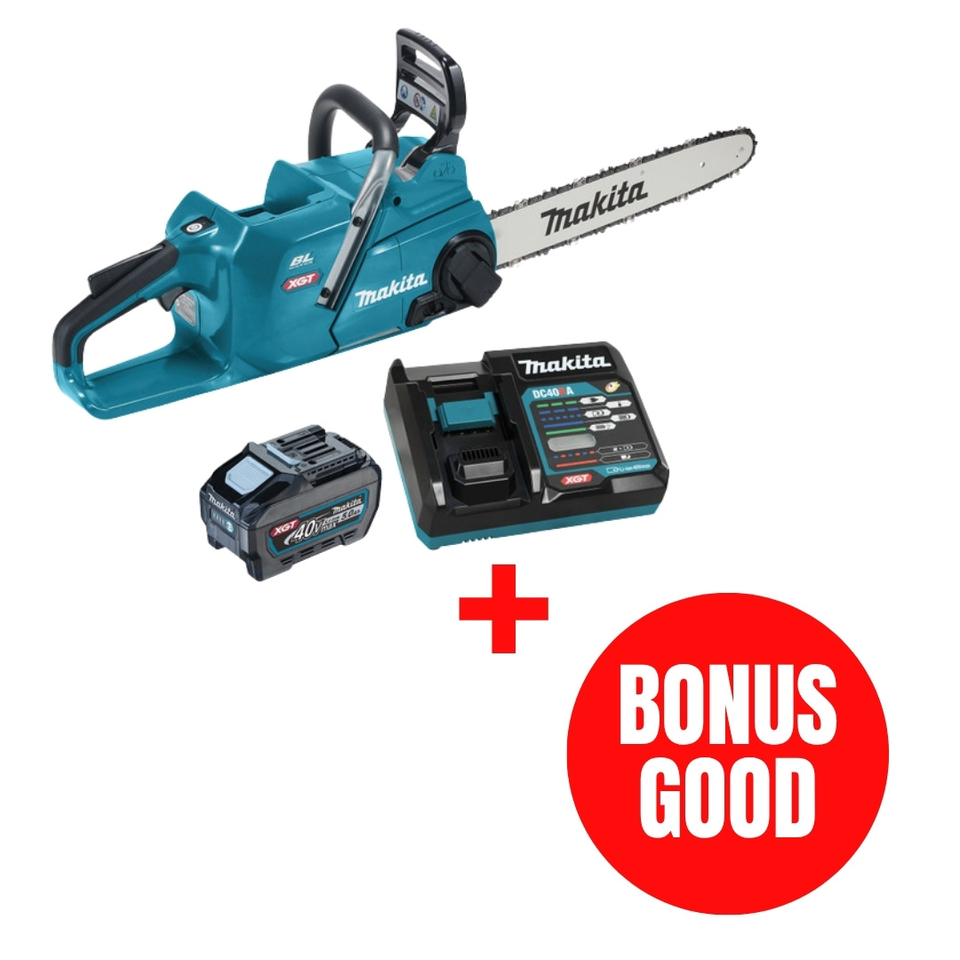 Makita MAK-UC016GT101-JL26PROMO 40V MAX XGT 16in Rear Handle Chainsaw With Wet Guard 5.0Ah Kit + Bonus